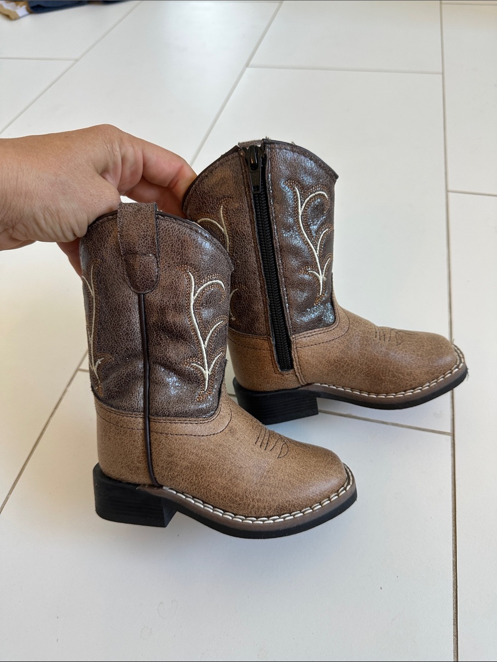 Old West Brown Cowboy Boots with Back Zipper toddler 6